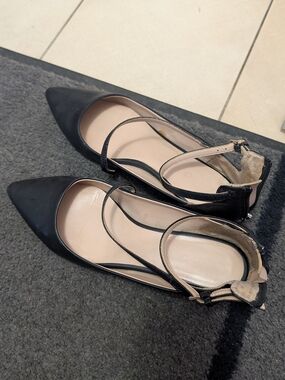 Aldo Black Pointed-Toe Double-Strap Flats